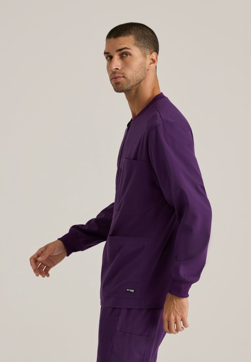 Grey's Anatomy by Barco Spandex Stretch Men's Antimicrobial Warm-Up Scrub Jacket | Eggplant