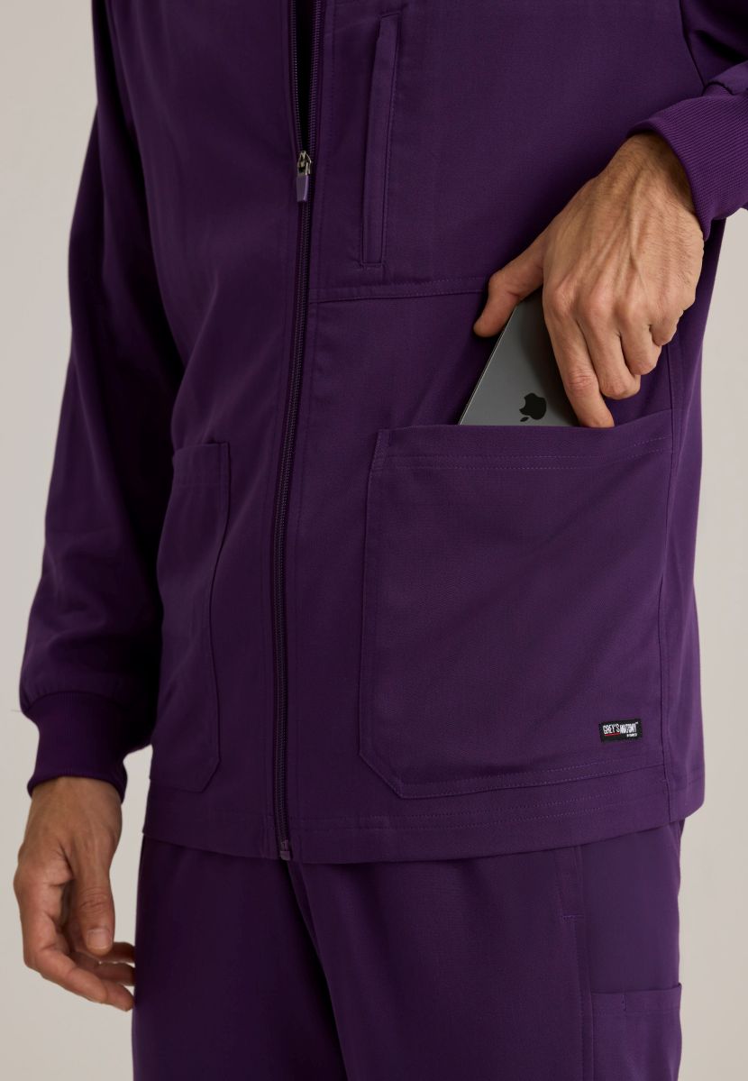 Grey's Anatomy by Barco Spandex Stretch Men's Antimicrobial Warm-Up Scrub Jacket | Eggplant