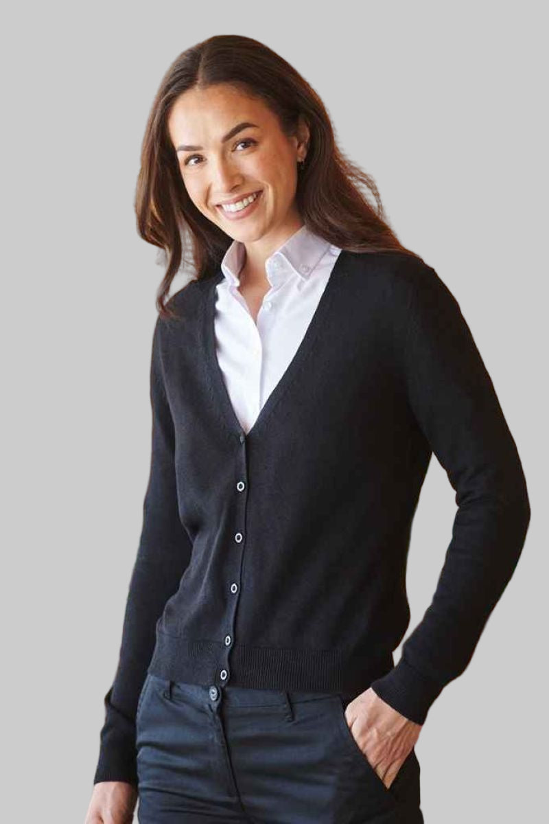 Ladies Cotton Acrylic V Neck Cardigan | BLACK