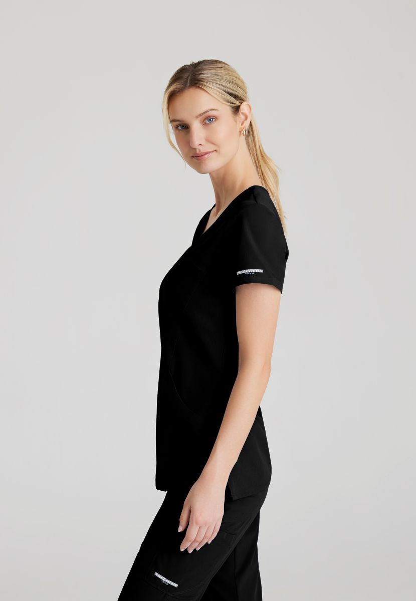 Skechers Reliance 3-Pocket Wrap Effect Scrub Top | BLACK