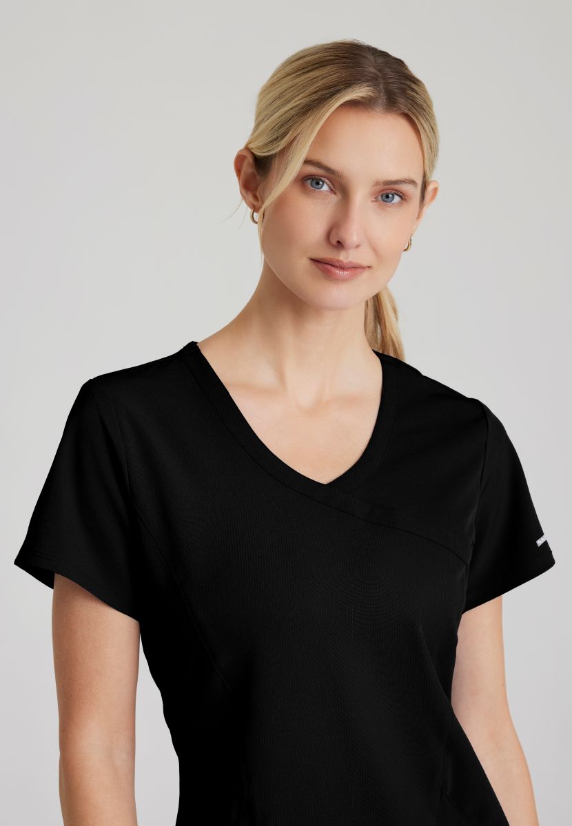 Skechers Reliance 3-Pocket Wrap Effect Scrub Top | BLACK