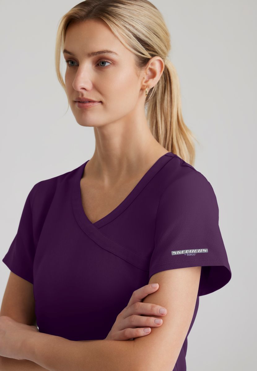 Skechers Reliance 3-Pocket Wrap Effect Scrub Top | Eggplant