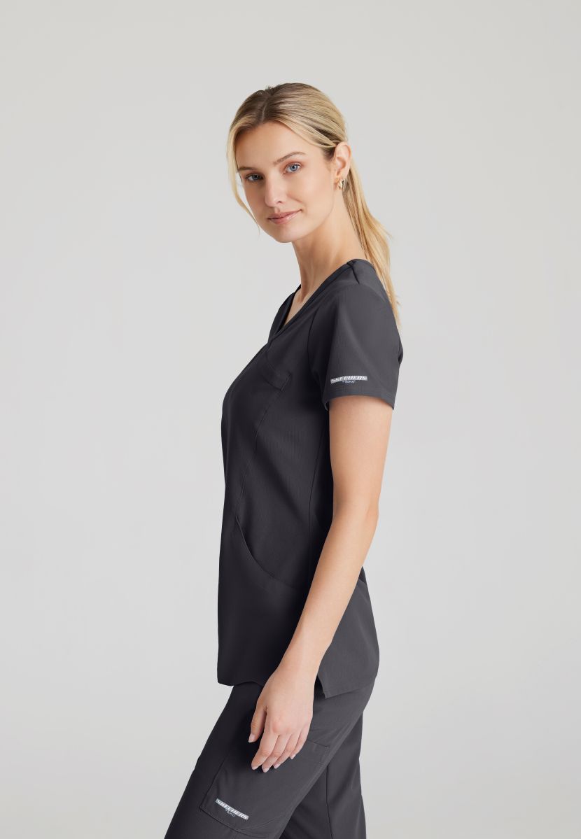 Skechers Reliance 3-Pocket Wrap Effect Scrub Top | Pewter Grey