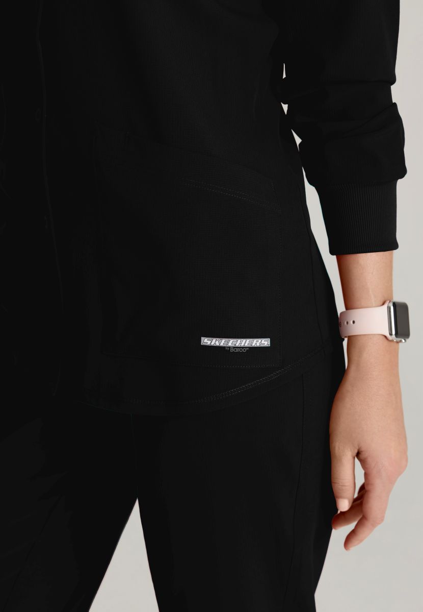 Skechers Women's 2 Pocket Warm-Up Scrub Jacket With Eco-Friendly Stretch Fabric | BLACK