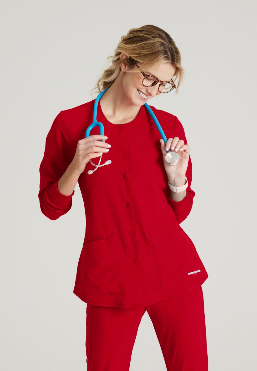 Skechers Women's 2 Pocket Warm-Up Scrub Jacket With Eco-Friendly Stretch Fabric | RED