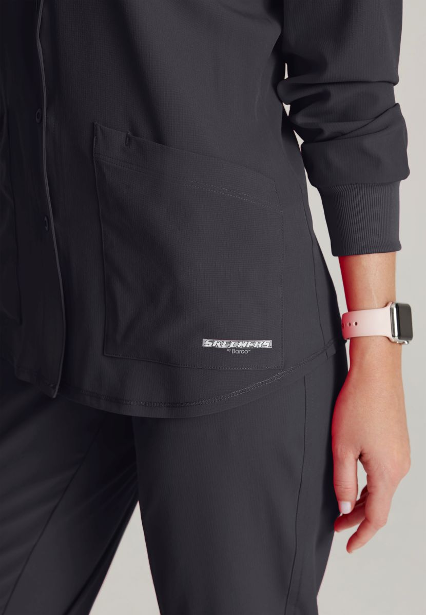 Skechers Women's 2 Pocket Warm-Up Scrub Jacket With Eco-Friendly Stretch Fabric | Pewter Grey