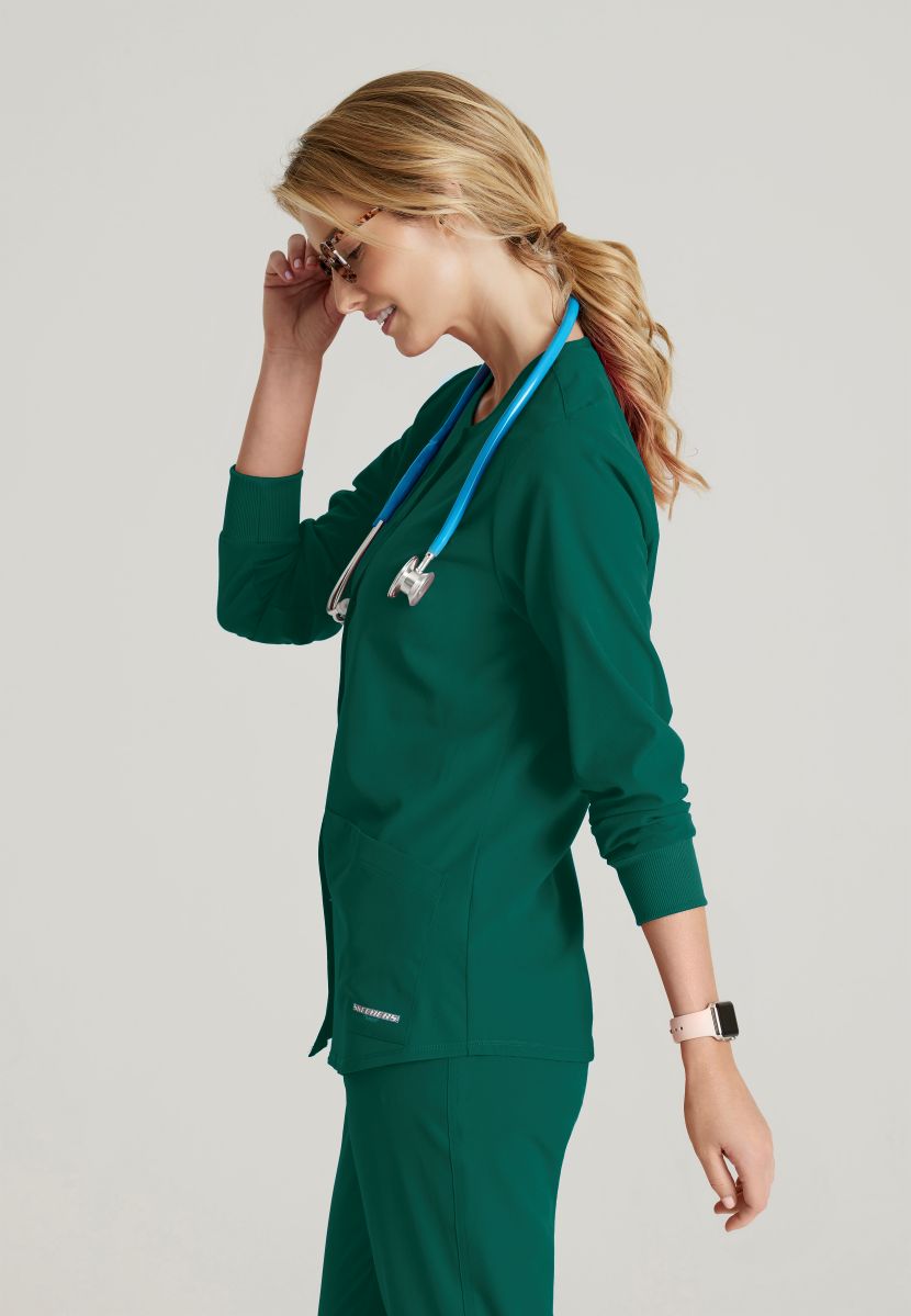 Skechers Women's 2 Pocket Warm-Up Scrub Jacket With Eco-Friendly Stretch Fabric | Hunter Green