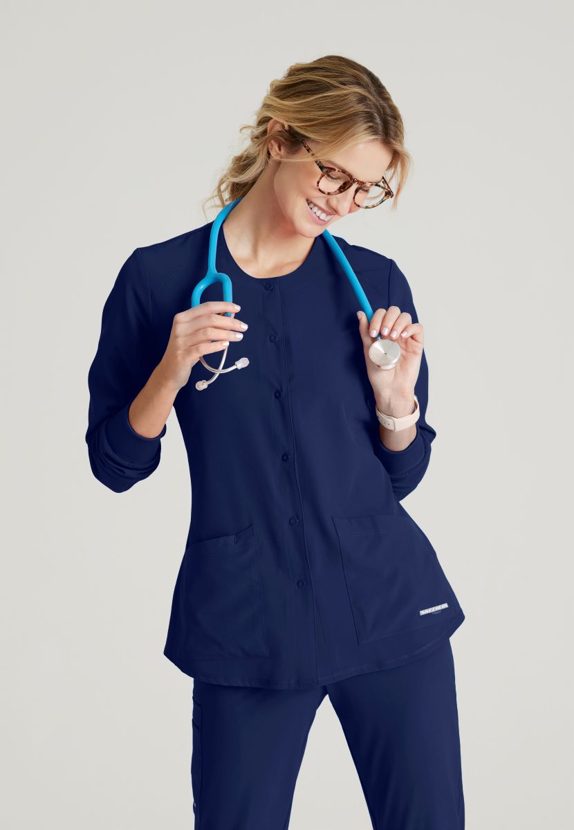 Skechers Women's 2 Pocket Warm-Up Scrub Jacket With Eco-Friendly Stretch Fabric | NAVY