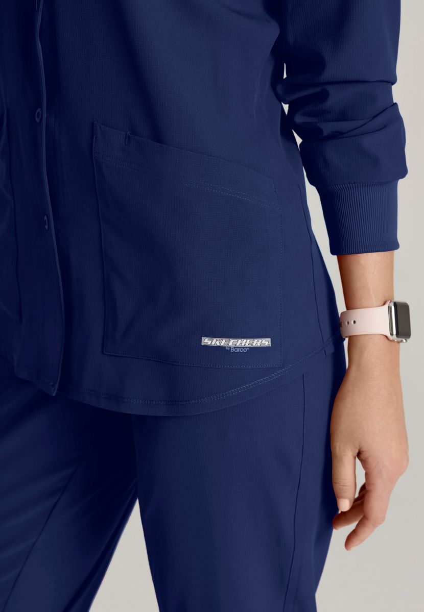 Skechers Women's 2 Pocket Warm-Up Scrub Jacket With Eco-Friendly Stretch Fabric | NAVY