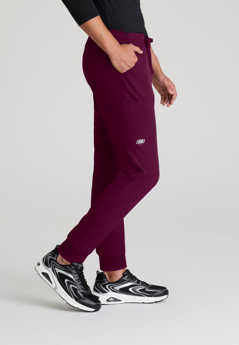 Skecher's Men's Jogger Scrub Pant with Drawstring Elastic Waistband and Cargo Pocket | Wine