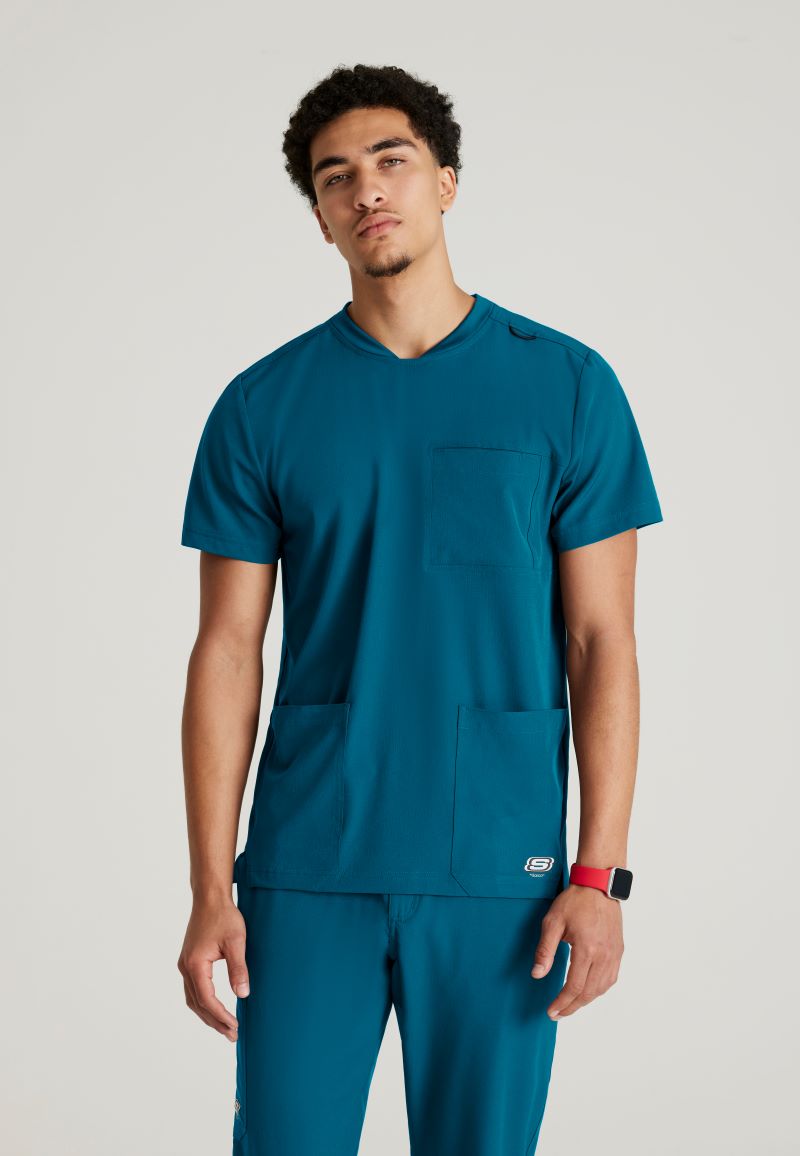 SKECHERS MALE THESIS THREE POCKET, ROUNDED NECKLINE SCRUB TOP | Bahama / Caribbean