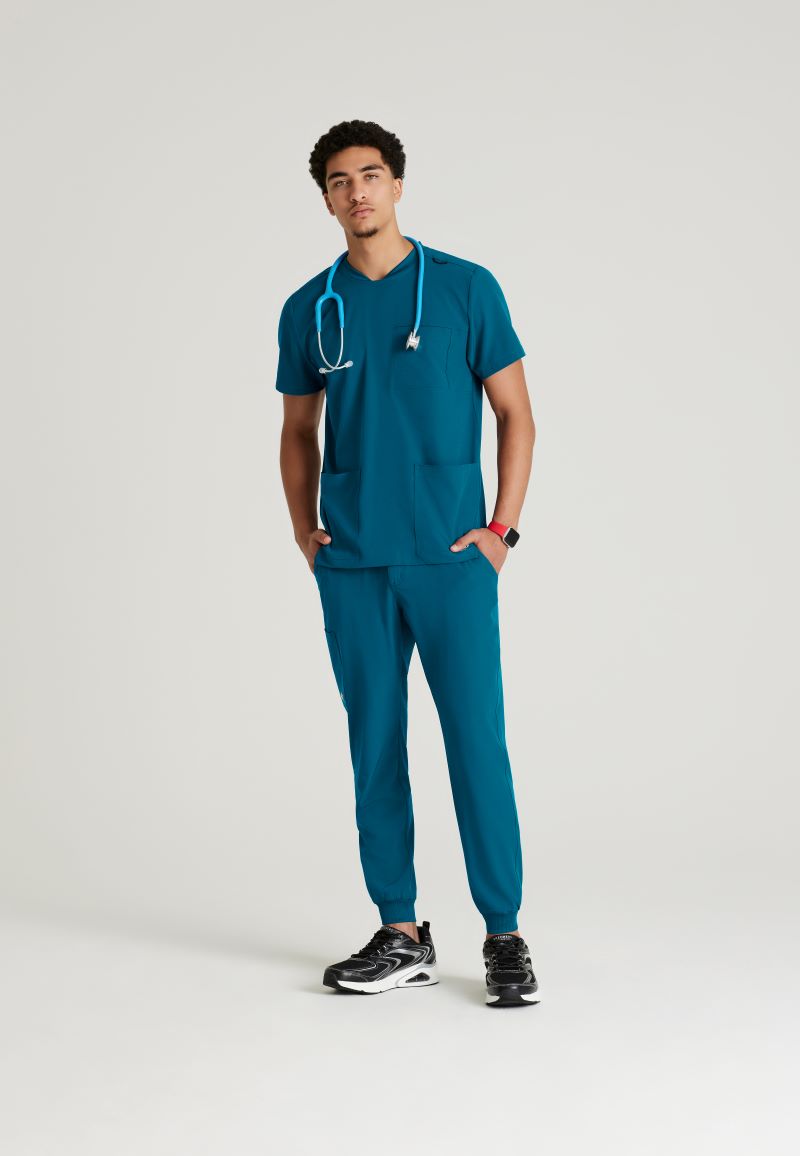 SKECHERS MALE THESIS THREE POCKET, ROUNDED NECKLINE SCRUB TOP | Bahama / Caribbean