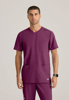 SKECHERS MALE THESIS THREE POCKET, ROUNDED NECKLINE SCRUB TOP | Wine