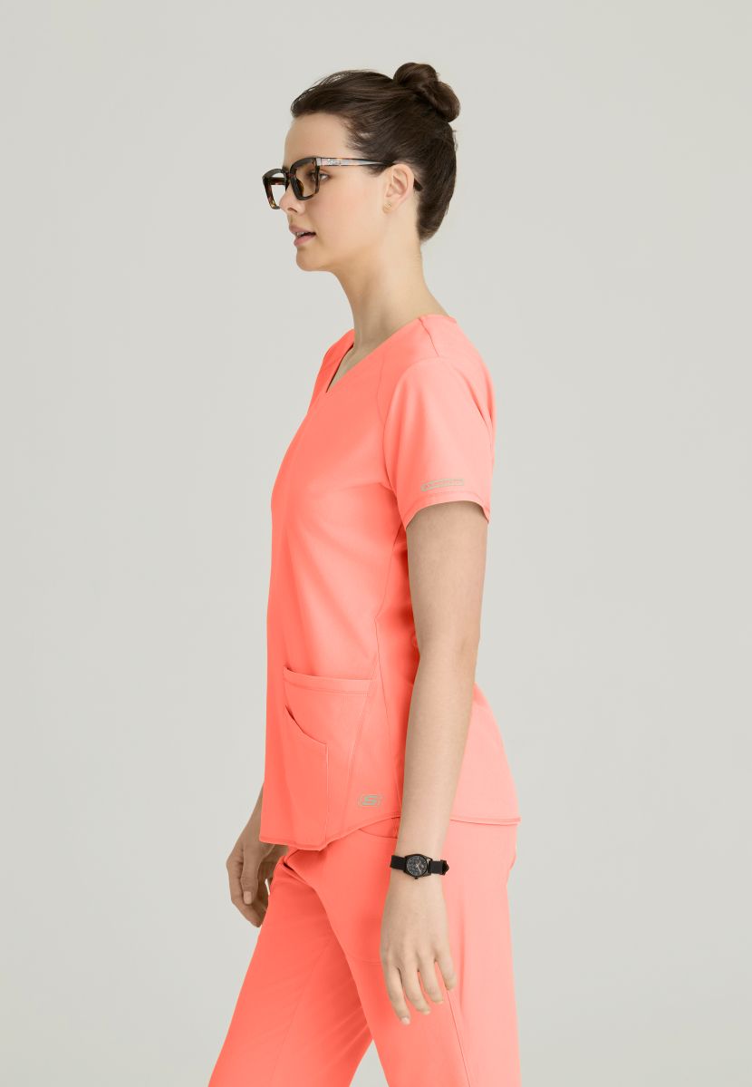 Skechers Breeze 3 Pocket Shaped Hem Scrub Top | Coral Fizz