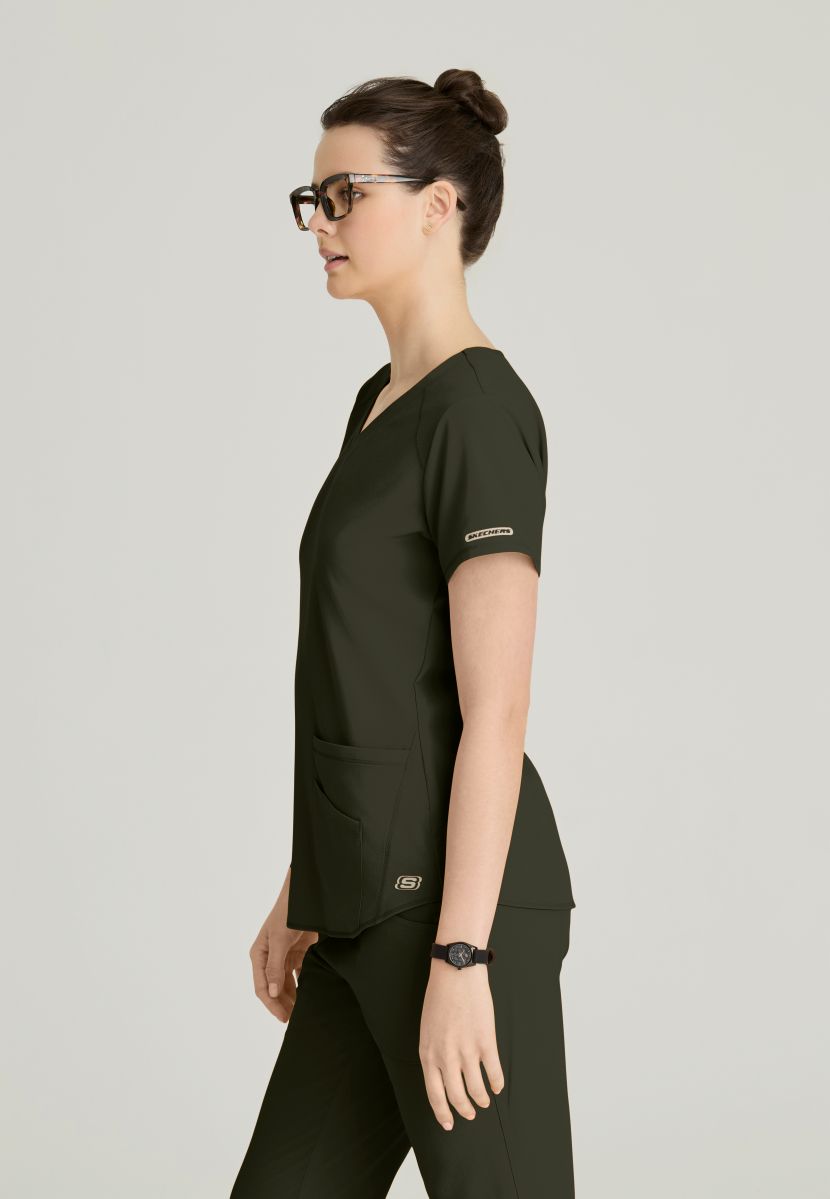 Skechers Breeze 3 Pocket Shaped Hem Scrub Top | Olive