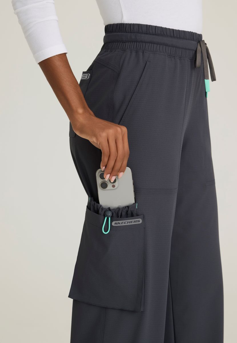 Skechers Scout Women's 5 Pocket Shirred Waistband Wide Leg Pant | Pewter Grey