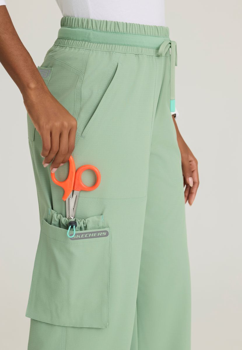 Skechers Scout Women's 5 Pocket Shirred Waistband Wide Leg Pant | Field Green