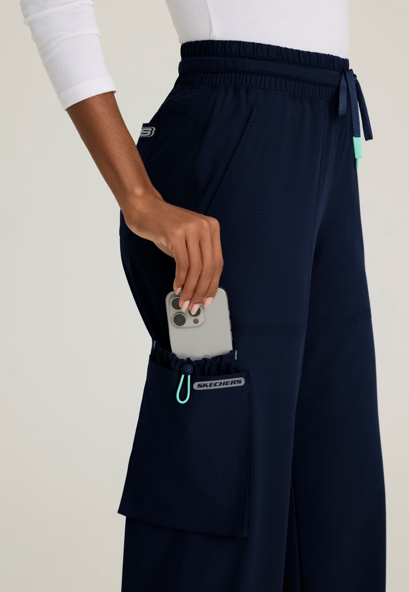 Skechers Scout Women's 5 Pocket Shirred Waistband Wide Leg Pant | NAVY