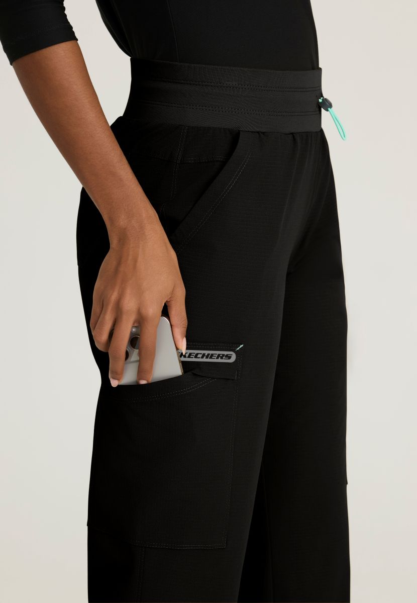 Skechers Explore Women's 5 Pocket Knit Waistband Fit &amp; Flare Pant | BLACK