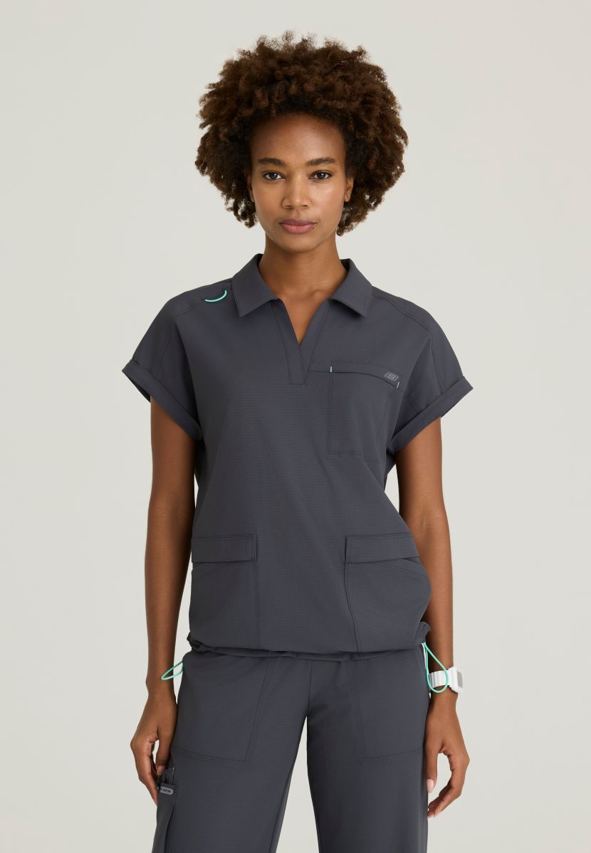 Skechers Charlie Women's 3 Pocket Shirt Collar Dolman Sleeve Top | Pewter Grey