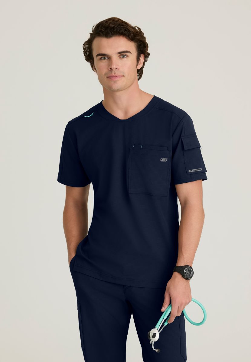 Skechers Station Men's 3 Pocket Round Neck High-Low Hem Top | NAVY