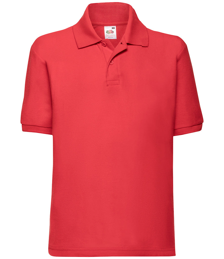 SS11B Fruit of the Loom Kids Poly/Cotton Piqué Polo Shirt | Red