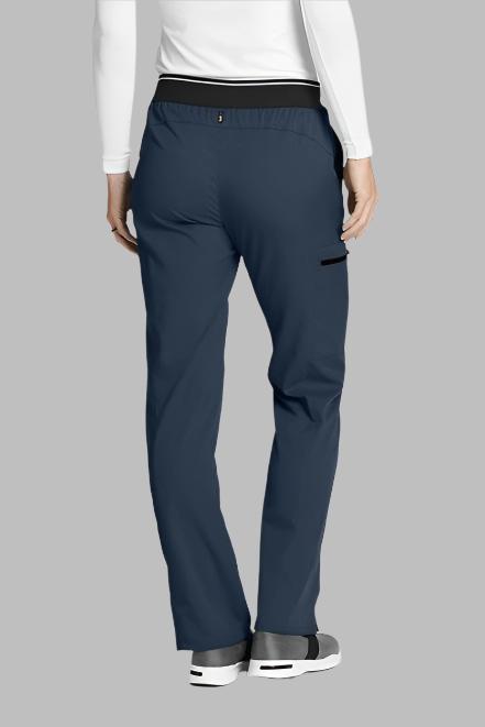 Greys Anatomy Kim 3 Pocket Elastic Back Waistband Zip-Pocket Pants PETITE (29") leg length  | Steel