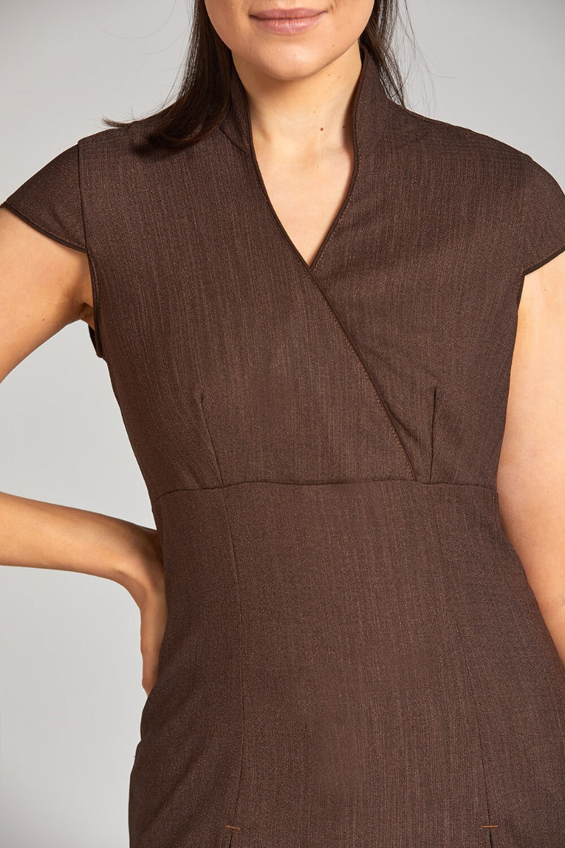 NICOLE WRAP EFFECT BEAUTY TUNIC | BROWN LINEN LOOK