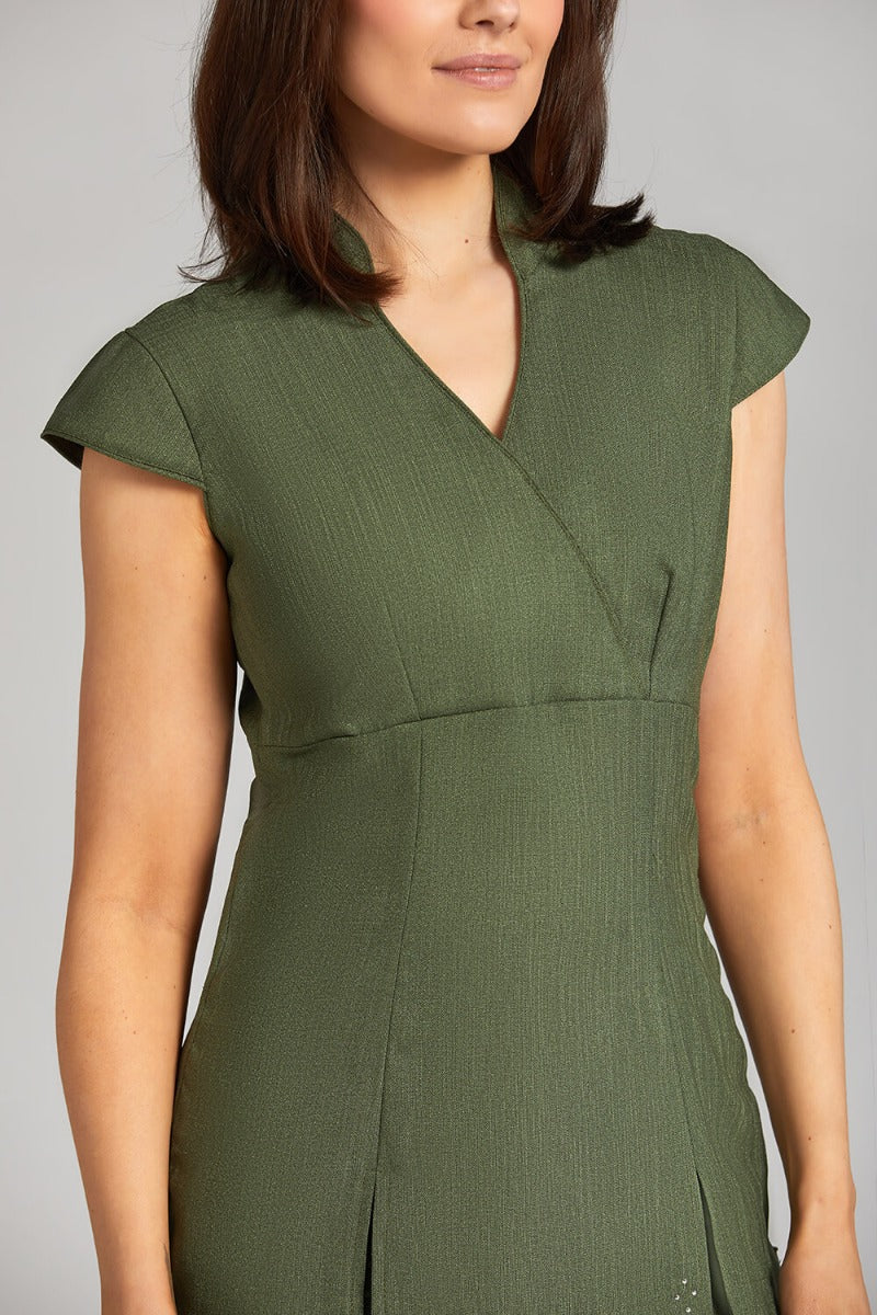 NICOLE WRAP EFFECT BEAUTY TUNIC | MOSS GREEN LINEN LOOK