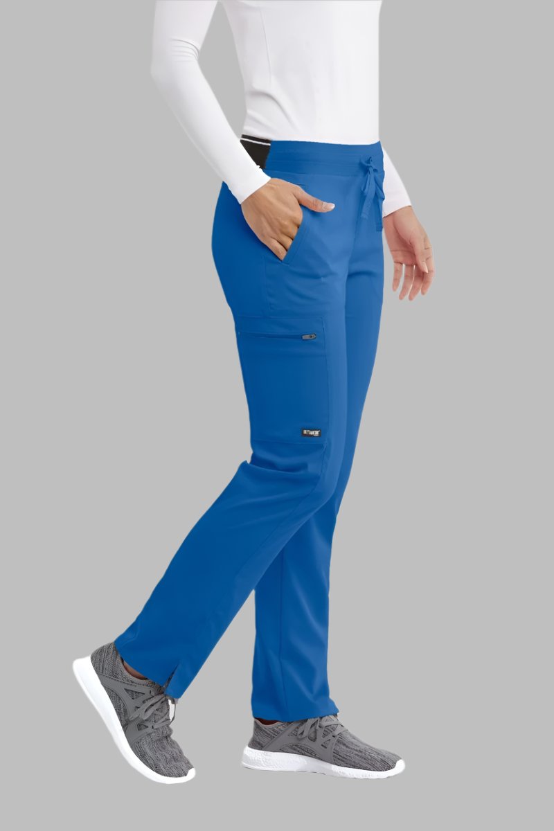 Greys Anatomy Kim 3 Pocket Elastic Back Waistband Zip-Pocket Pants PETITE (29") leg length  | New Royal