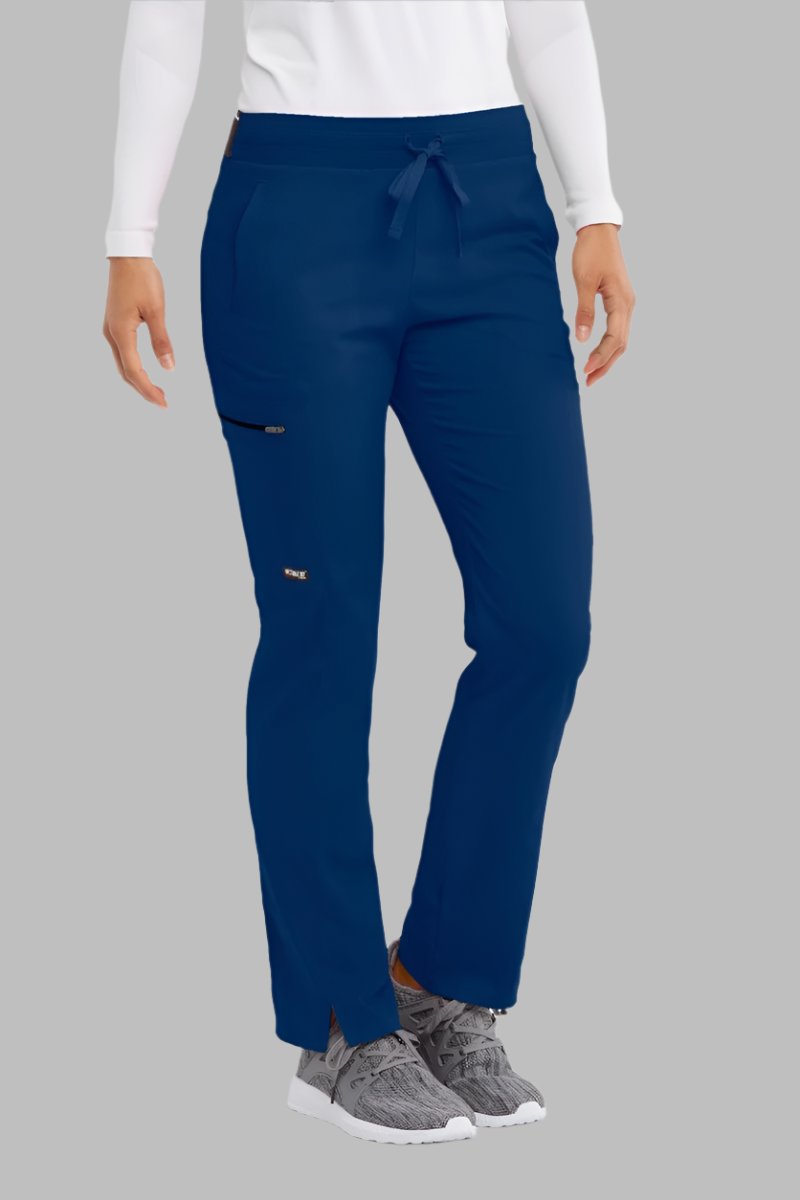 Greys Anatomy Kim 3 Pocket Elastic Back Waistband Zip-Pocket Pants PETITE (29") leg length  | NAVY
