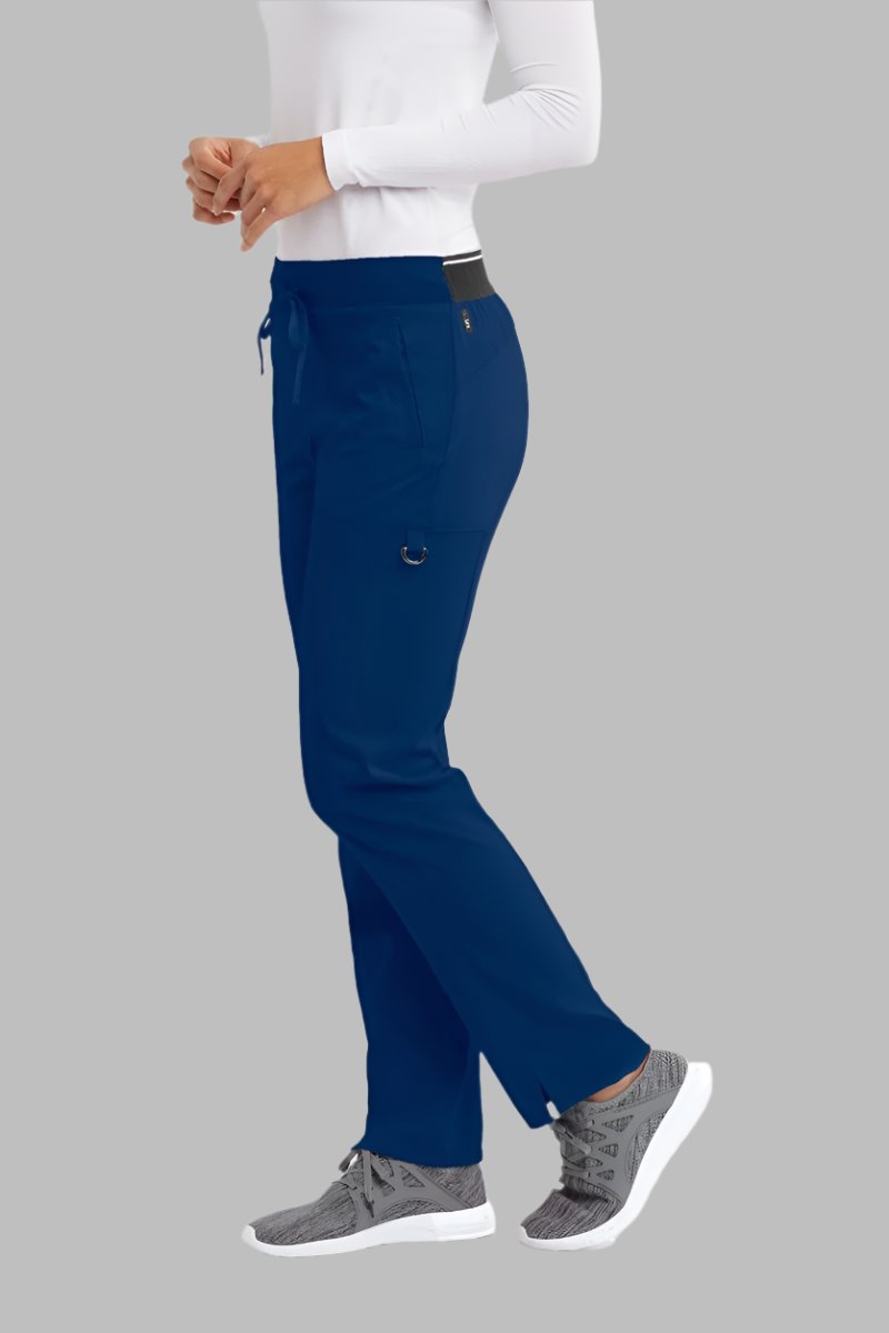 Greys Anatomy Kim 3 Pocket Elastic Back Waistband Zip-Pocket Pants PETITE (29") leg length  | NAVY