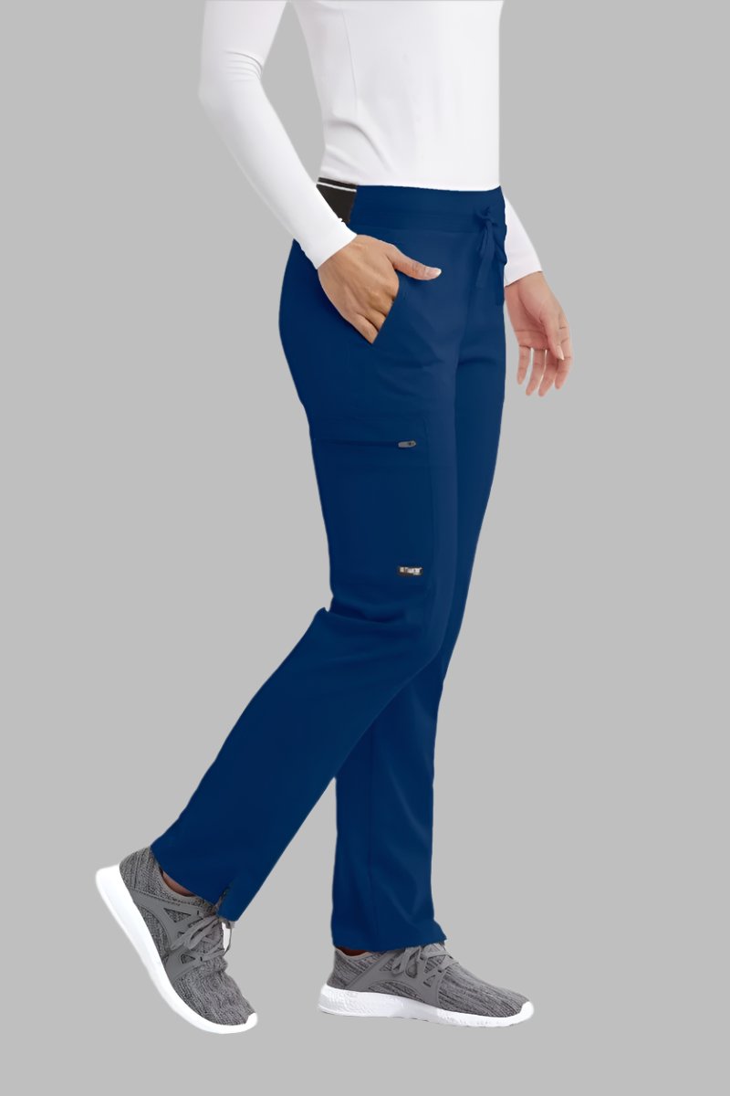 Greys Anatomy Kim 3 Pocket Elastic Back Waistband Zip-Pocket Pants PETITE (29") leg length  | NAVY