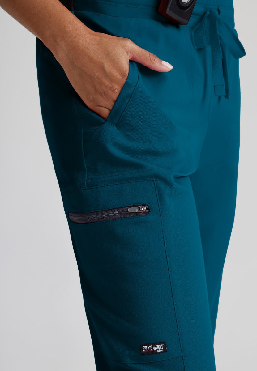 Greys Anatomy Kim 3 Pocket Elastic Back Waistband Zip-Pocket Pants | Bahama / Caribbean