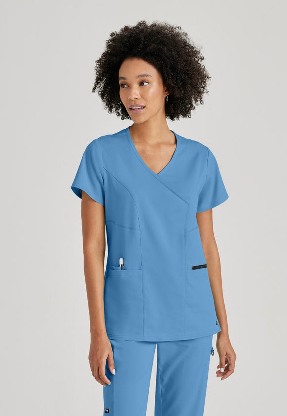 Greys Anatomy V-Neck Kim Top with Zip Front Pocket | TRUE CEIL