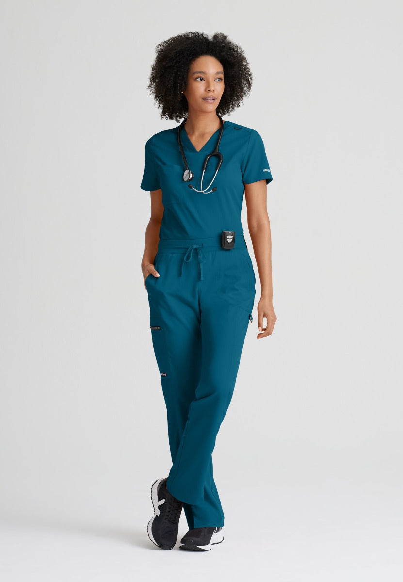 Grey's Anatomy Bree Tuck-in Scrub Top  | Bahama / Caribbean