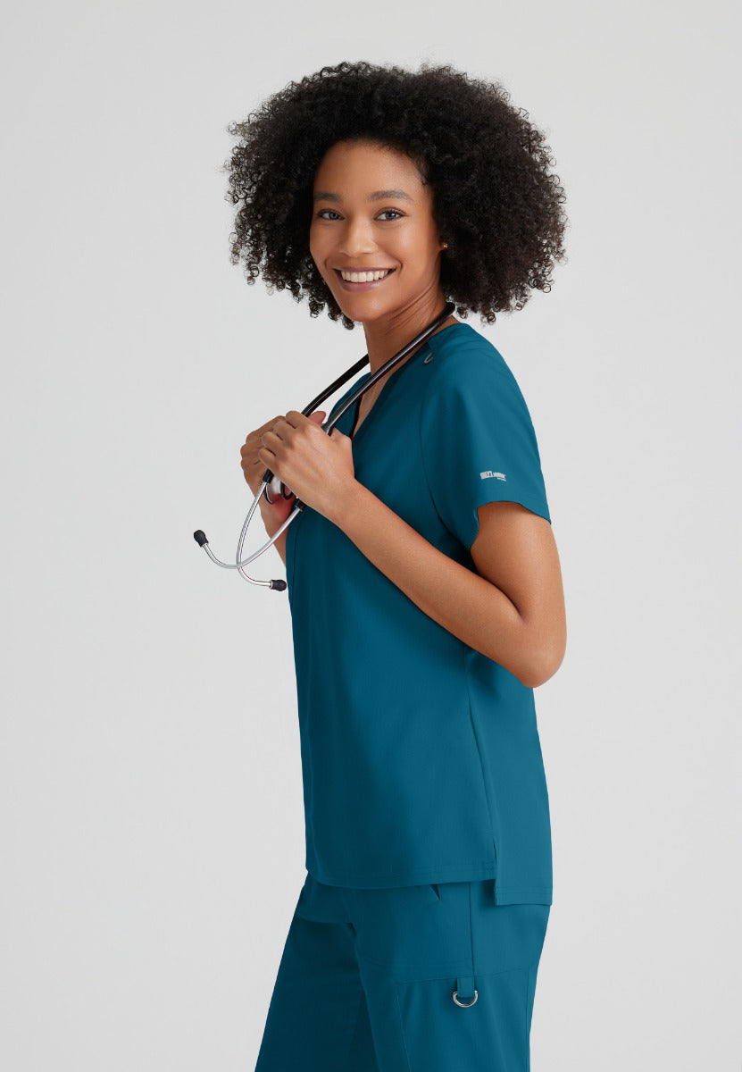 Grey's Anatomy Bree Tuck-in Scrub Top  | Bahama / Caribbean