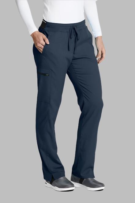 Greys Anatomy Kim 3 Pocket Elastic Back Waistband Zip-Pocket Pants PETITE (29") leg length  | Steel