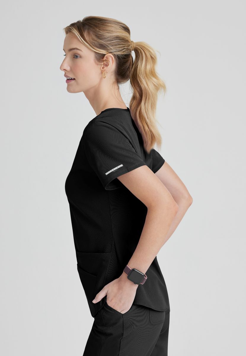SKECHERS BREEZE 3-POCKET SHAPED HEM TOP | BLACK