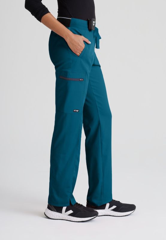 Greys Anatomy Kim 3 Pocket Elastic Back Waistband Zip-Pocket Pants